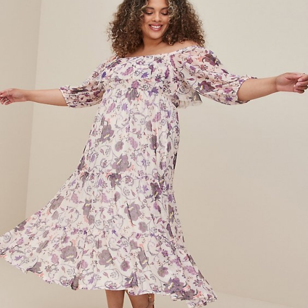 NWT TORRID BOHEMIAN FLORAL MESH MAXI TIERED DRESS SIZE 0